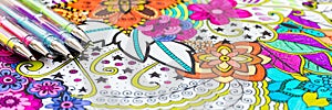 stress relieving trend. Art therapy, mental health, creativity and mindfulness concept. Web banner.