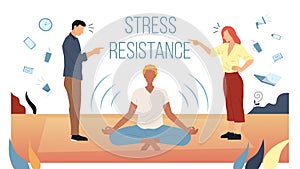 Stress Resistance Concept. Male And Female Couple Fight With Each Other Over Everyday Routine. Relaxed Man Sits In The