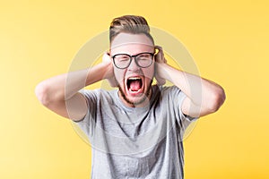 Stress tension man yelling screaming emotion photo