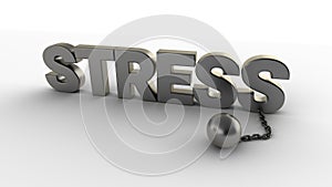 Stress text with chain and weight isolated on a white background. 3D-rendering.