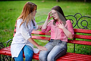 Stress at work. caring doctor or nurse taking young patient outd