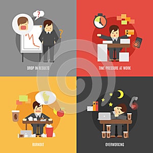 Stress at work flat icons composition