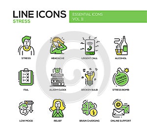 Stress at work - line design icons set