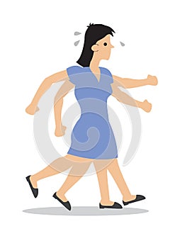 Stressed anxious woman running in a hurry. Concept of urgency or deadline