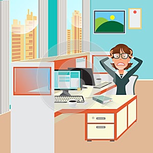 Stressed Business Woman with Documents in Office Work Place.
