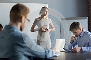 Stressed business woman feeling nervous thinking of problem at m