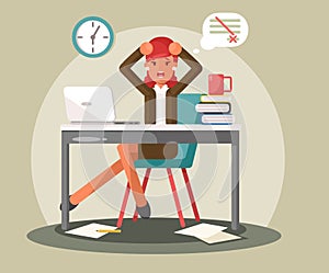 Stressed Business Woman in Office Work Place. Flat illustration