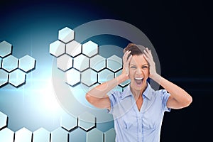 Stressed businessswoman with hand on her head