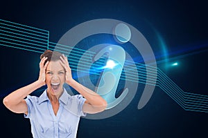 Stressed businessswoman with hand on her head