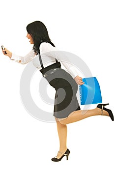 Stressed businesswoman in hurry