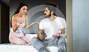 Stressed couple arguing and having marriage problems