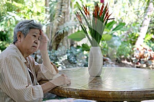 Stressed depressed fatigued sad upset asian old asian elderly senior elder woman