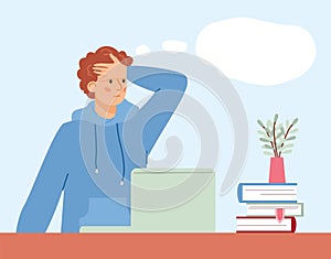 Stressed disappointed man worried about mistake, flat vector illustration.