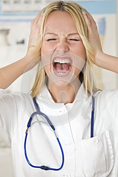 Stressed doctor screaming