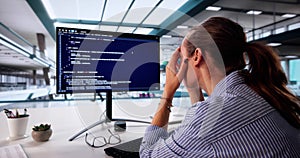 Stressed Female Programmer Fixes Broken Computer System