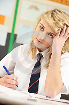 Stressed Female Teenage Student Studying