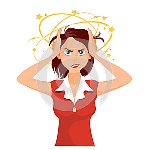 Stressed and frustrated business woman at work. Cartoon vector