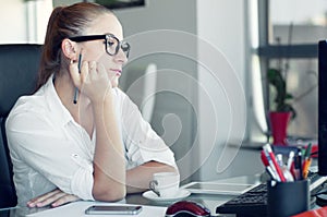 Stressed girl, fatigue overwork. Exhausted tired office worker a