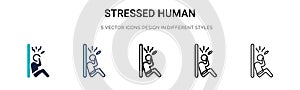 Stressed human icon in filled, thin line, outline and stroke style. Vector illustration of two colored and black stressed human