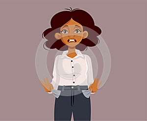 Broke Businesswoman Having No Money Vector Cartoon Illustration photo