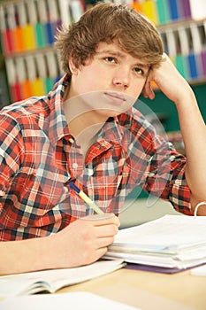 Stressed Male Teenage Student Studying