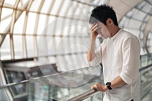 Stressed man in airport