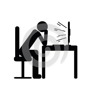 Stressed man at computer pictogram