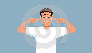 Stressed Man Covering his Ears Vector Cartoon Illustration