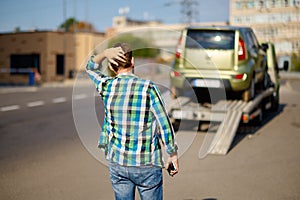 Stressed man having problems with his car