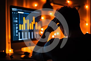 Stressed Man Looking at Charts, Home Office