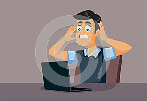 Stressed Man Looking at His Laptop Vector Cartoon illustration