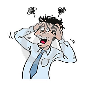 Stressed Man at Work Grabbed His Head. Businessman Illustration