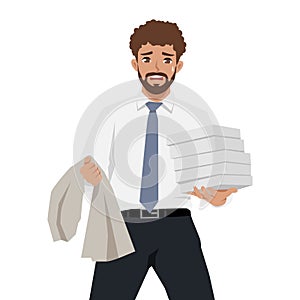 Stressed Office Worker Carrying Stack of Boxes