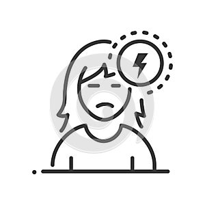 Stressed out woman - vector line design single isolated icon