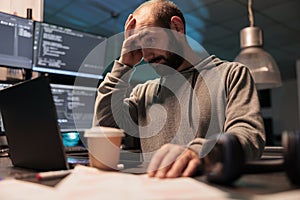 Stressed overworked developer programming html code