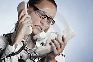 Stressed phone operator. photo