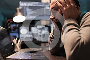 Stressed sad developer programming server database