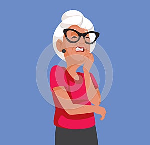 Stressed Senior Woman Biting her Nails Vector Illustration