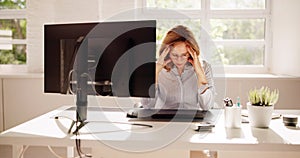 Stressed Sick Employee Woman At Computer