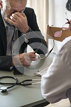 Stressed sickness elderly patient man