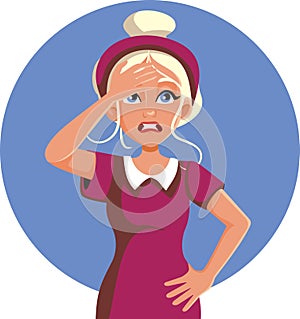 Stressed Unhappy Blonde Girl Feeling Disappointed Vector Cartoon