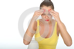 Stressed Unhappy Fed Up Attractive Young Woman with Painful Headache