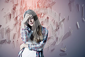 Stressed woman on abstract background