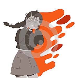 Stressed Woman Character Covering Her Face with Hands Feeling Fear Vector Illustration