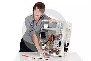 Stressed woman and computer