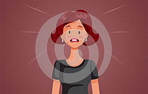 Stressed Woman Feeling Anxious and Desperate Vector Cartoon Illustration