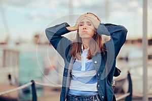 Stressed Woman Having a Bad Time During her Vacation