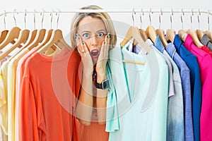 Stressed woman with nothing to wear