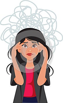 Stressed Woman Stressed and Nauseated from Burnout Syndrome Condition vector Cartoon
