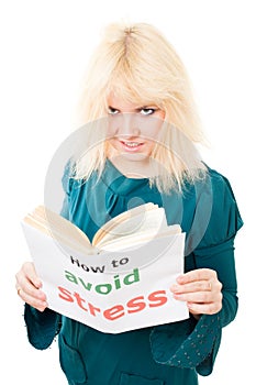 Stressed woman with tousle try to avoid stress photo